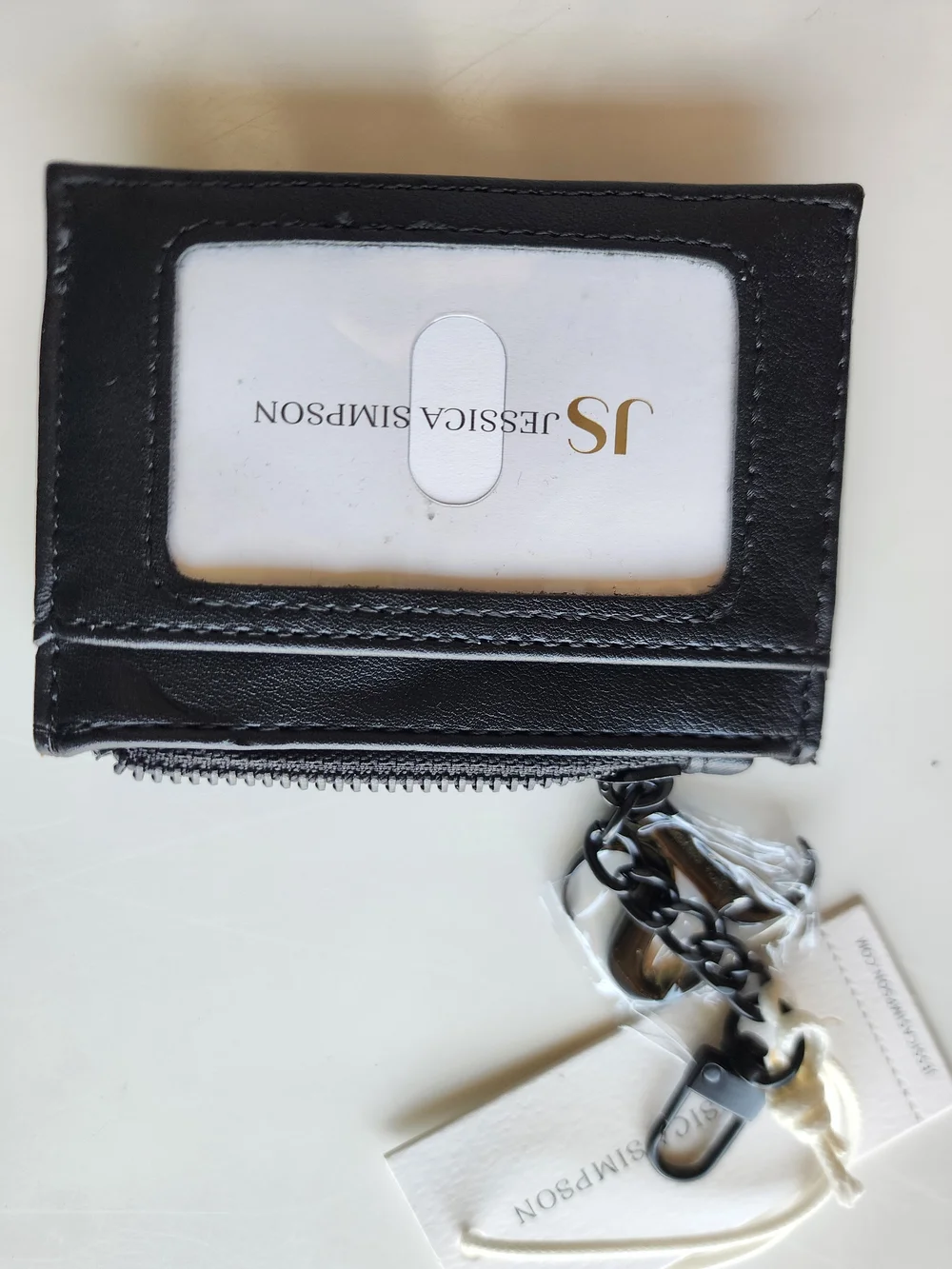 NWT Jessica Simpson Black Quilted Card & Key Holder with Crystal Panther Charm
